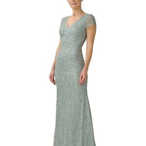 Adrianna Papell Women's Beaded Mermaid Gown, Frosted Sage 6